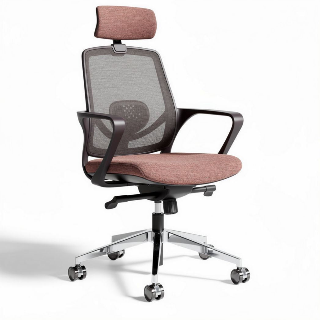 Ergonomische bureaustoel met mesh rugleuning en stof zitting roze 45 x 60 x 95cm