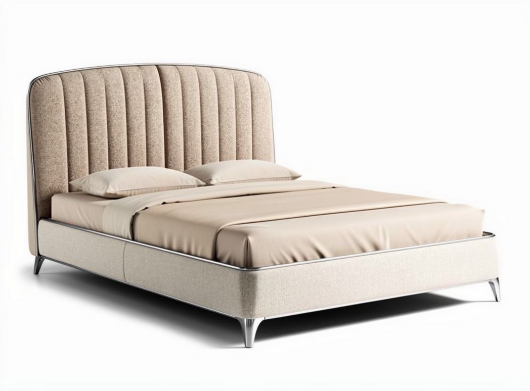 Bed met stoffen hoofdboard en metalen poten 200 x 160 x 100cm beige