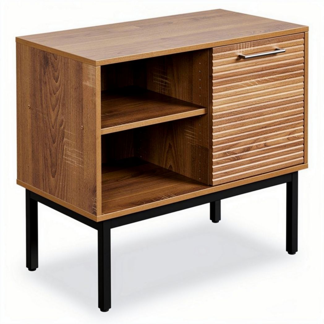 Houten bakkast met metalen poten en schuifdeur 60 x 40 x 50cm