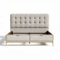 Bed met gestoffeerd hoofdbord en opbergruimte 200 x 160 x 100cm beige