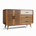 houten commode met louvredeuren en zes lades 150 x 45 x 75 cm