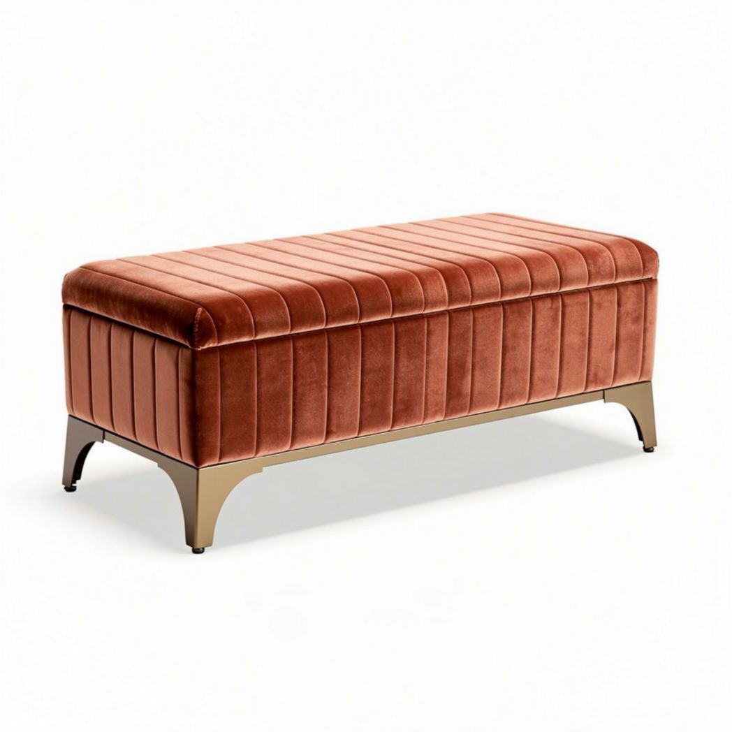 Opbergbank met velvet bekleding in oranje 100 x 40 x 45cm