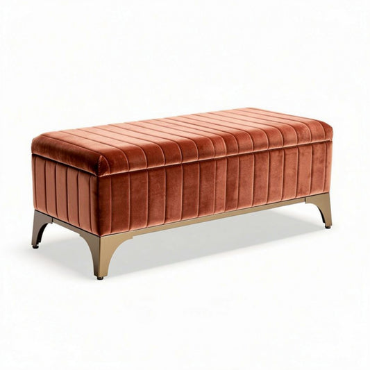 Opbergbank met velvet bekleding in oranje 100 x 40 x 45cm