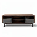 Lage kast van hout met glazen deuren en open planken 150 x 40 x 50cm