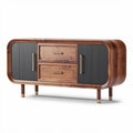houten tv-meubel met twee lades en een zwart accent 150 x 40 x 70cm
