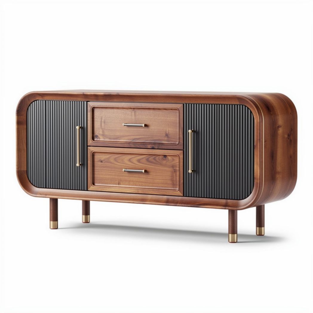 houten tv-meubel met twee lades en een zwart accent 150 x 40 x 70cm