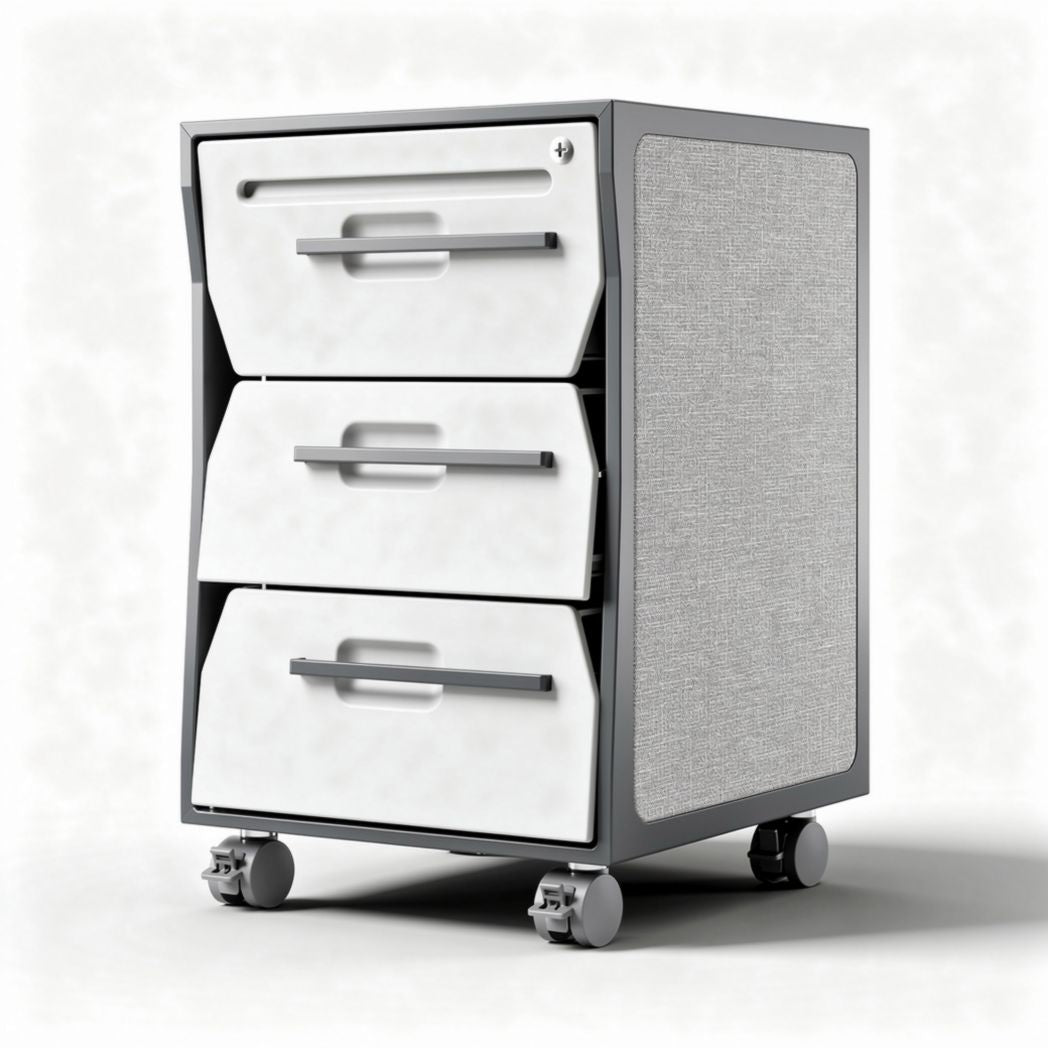 Mobile kast met drie lades van kunstmateriaal in wit en grijs 45 x 40 x 60cm