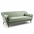 Bank in groen stof met kussens en houten poten 180 x 80 x 75cm