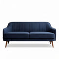Blauw stoffen bank met twee zitplaatsen en houten poten 180 x 80 x 85cm